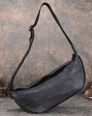 Vintage Brown Mens Sling Bag Leather Saddle - Side View