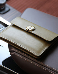 Cute Women Green Leather Mini Card Wallet Sunflower Coin Wallets Slim Change Wallets For Women