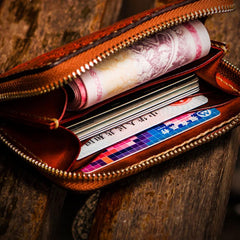 Handmade Leather Tibetan Tooled Mens billfold Wallet Cool Chain Wallet Small Biker Wallets for Men