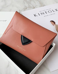 Women Red Leather Small Wallet Envelope Change Wallet Slim Coin Wallet For Women