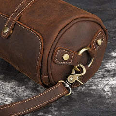 Vintage Mens Leather Barrel Side Bag Small Bucket Messenger Bag For Men