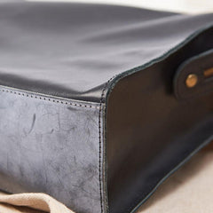 Mens Black Leather Large Briefcase Handbag Work Bag Business Bag for Men