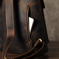 Leather Mens Cool Backpack Large Brown Travel Backpack School Backpack for men
