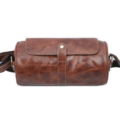 Brown Leather Mens Casual Bucket Shoulder Bag Barrel Messenger Bags Postman Bag For Men