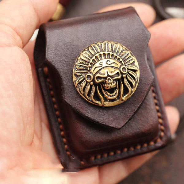 Cool Dark Brown Leather Mens Holster Zippo - Back View