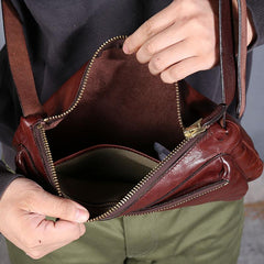 Vintage Black Leather Mens Cool Small Side Bag Messenger Bag Brown Postman Courier Bag for Men