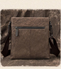 Casual Leather Brown Mens Vertical Side Bag - Card Slots Detail
