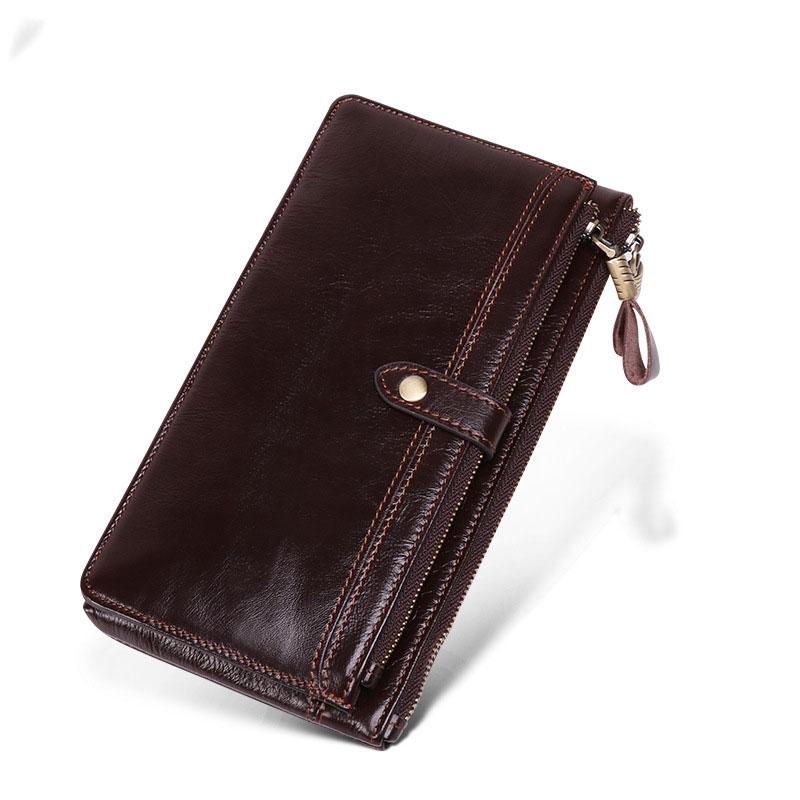 Cool Leather Long Wallet for Men Vintage Double Zipper Long Wallet for Men