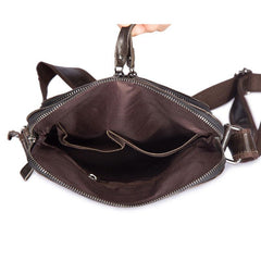 Cool Brown Leather Mens Tablet Messenger Bag Small Side Bag Mini Messenger Bag For Men