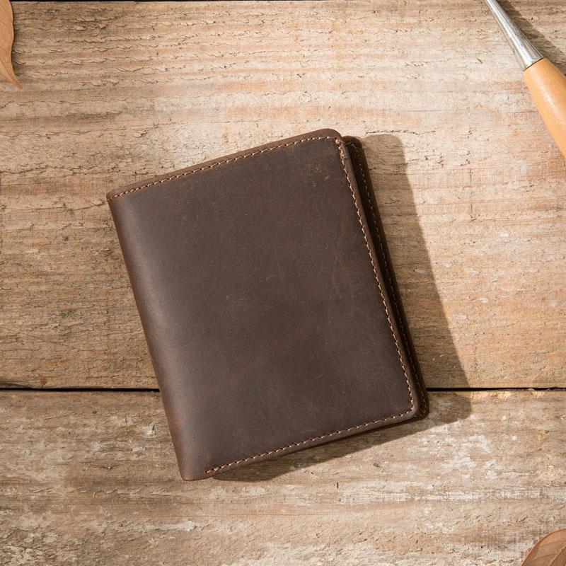 Coffee Cool Leather Mens Small Wallets Bifold Vintage Slim billfold Wallet for Men