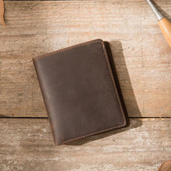Coffee Cool Leather Mens Small Wallets Bifold Vintage Slim billfold Wallet for Men