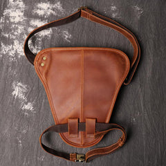 Retro Brown MENS LEATHER FANNY PACK FOR - Bill Slots Detail
