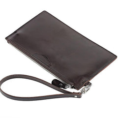 Leather Men's Slim Clutch Wristlet Wallet Zipper Clutch Wallet Phone Wallet For Men