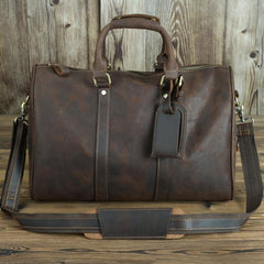 Brown Leather Men's 14 inches Overnight Bag Travel Bag Luggage Weekender Bag For Men