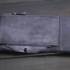 Handmade Leather Mens Cool Long Leather Wallet Wristlet Clutch Wallet for Men