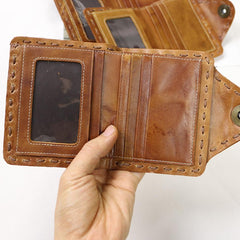Dark Brown Handmade Leather Mens billfold Wallet Small Bifold Card Holder Front Pocket Wallet For Men