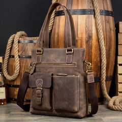 Casual Brown Leather 12 inches Shoulder Briefcase Work Bags Tote Bags for Men