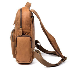Casual Khaki Leather Mens 13 inches School Backpacks Tan Computer Backpack for Men