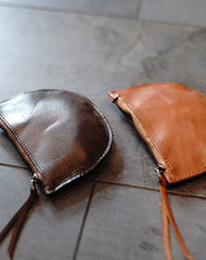 Vintage Women Brown Leather Zip Coin Pouch Saddle Coin Wallet Change Wallet For Women