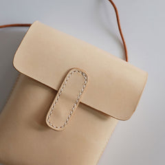 Handmade Leather Beige Womens Small Phone Crossbody Purse Shoulder Bags for Women