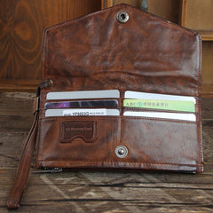 Genuine Leather Mens Cool Biker Chain Wallet Long Leather Wallet Slim Clutch Wristlet Wallet for Men