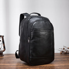 Black Cool Mens Leather College Backpack Laptop Backpack Black Travel Backpack for Men