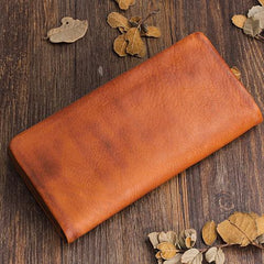 Handmade Leather Mens Cool Long Leather Wallet Bifold Clutch Wallet for Men