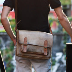 Handmade Vintage Leather Mens Messenger Bags Coffee Shoulder Bags for Men