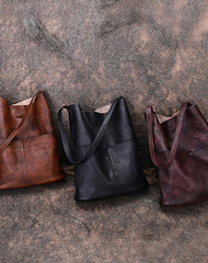 Womens Black Gray Leather Tote Bags Vertical Womens Handbag Shopper Bag Purse for Ladies