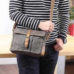 bag with camera​ Small Waxed Canvas Crossbody Bag Mens Waterproof Camera Bag Green Side Bag Courier Bag Canvas Messenger Bag for Men