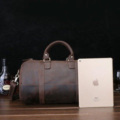 Retro Dark Brown Leather Mens Overnight Bag Duffle Bag Travel Bag Weekender Bag for Men