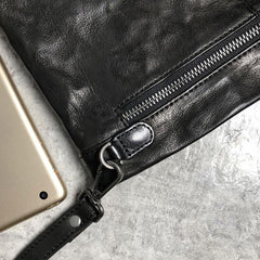 Handmade Leather Mens Clutch Cool Slim Wallet Zipper Clutch Wristlet Wallet for Men