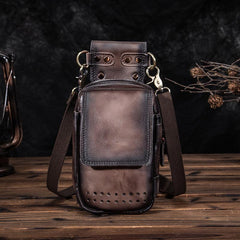 Cool Brown Leather Men's Cell Phone Holster Small Side Bag Mini Messenger Bag For Men