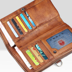 Cool mens long leather wallets vintage brown leaather long wallet for men - EverHandmade