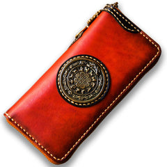 Handmade Leather Tibetan Mens Chain Biker Wallets Cool Leather Wallets Long Wallets for Men