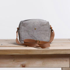 Cool Mens Canvas Leather Side Bag Gray Courier Bag Messenger Bag for Men