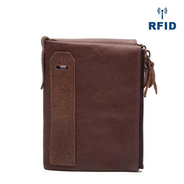 RFID Brown Leather Men's Small Blue Bifold - Back View