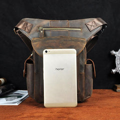 Cool Dark Brown Leather Mens Drop Leg Bag Belt Pouch Waist Bag Small Shoulder Bag For Men