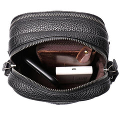 Casual Black Leather Mens Small Shoulder Bag Small Side Bag Messenger Bag For Men
