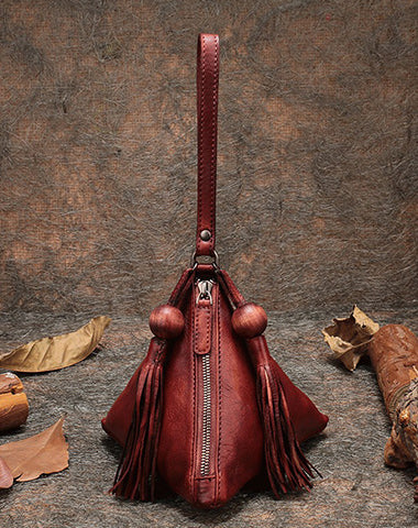 Brown Womens Leather Clutch Wallet Zipper Wristlet Wallet Pyramid Shape Purse fo FDS02101013