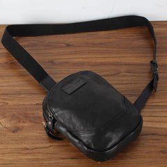 Genuine Small Black Leather Mens Cool Chest Bag Sling Bag Crossbody Pack for men