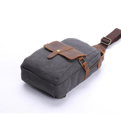 Canvas Leather Mens Khaki Chest Bag One Shoulder Backpack Green Sling Bag for Men