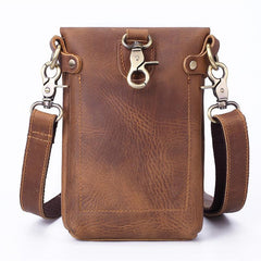 Vintage Brown Leather Men's Belt Pouch Cell Phone Holster Waist Belt Bag Mini Side Bag For Men