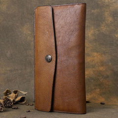 Cool Leather Brown Mens Long Wallet Envolpe Long Wallet Trifold Clutch Wallet for Men
