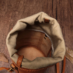Vintage Leather Brown Bucket Shoulder Bag Barrel Crossbody Purse For Women