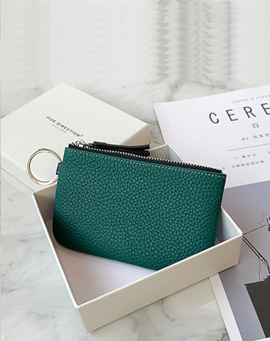 Cute Green Leather Small Change Wallet Women Keychain with Wallet Zipper Coin Wallet For Women