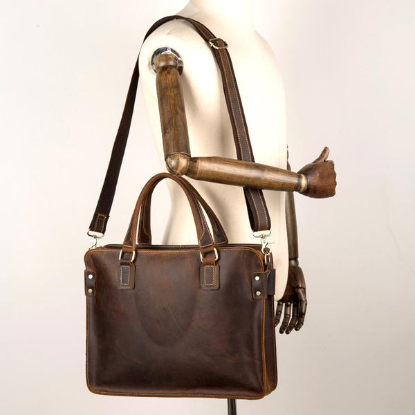 Vintage Brown Leather Mens 14 inches Briefcase - Back View