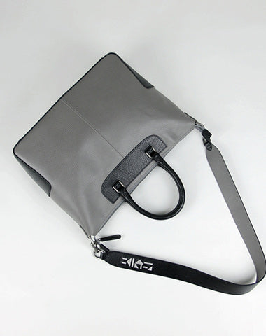 Classic Large Womens Gray Leather Work Handbag Purse Leather Shoulder Purse Bag for Ladies
