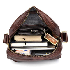 Casual Brown Leather Courier Bag 10 inches Vertical Small Messenger Bags Postman Bag for Men