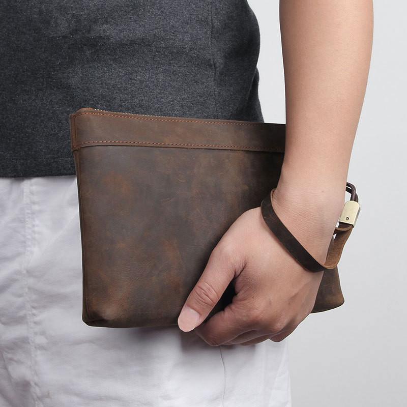 Dark Brown Leather Mens 8 inches Envelope - Back View